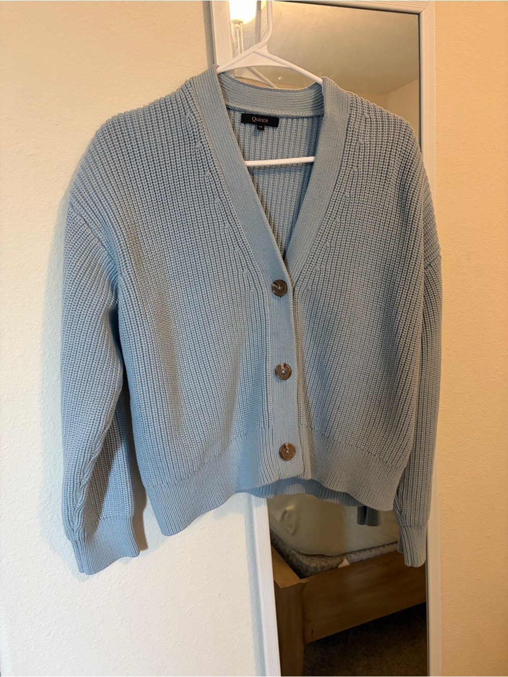 Quince 100% Organic Cotton Fisherman Boxy Cropped Cardigan Sky Blue Medium - Picture 3 of 7